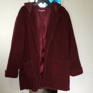 LIKE NEW-WARM-HOODED-BURGUNDY-BERBER COAT!!!